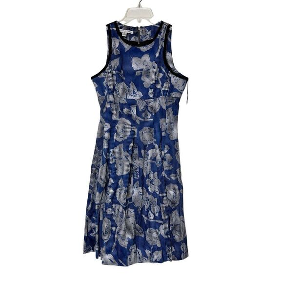 Maggy London Floral Blue Fit & Flare Dress 2 Exposed Zipper Pockets Urban NWT - Picture 2 of 8